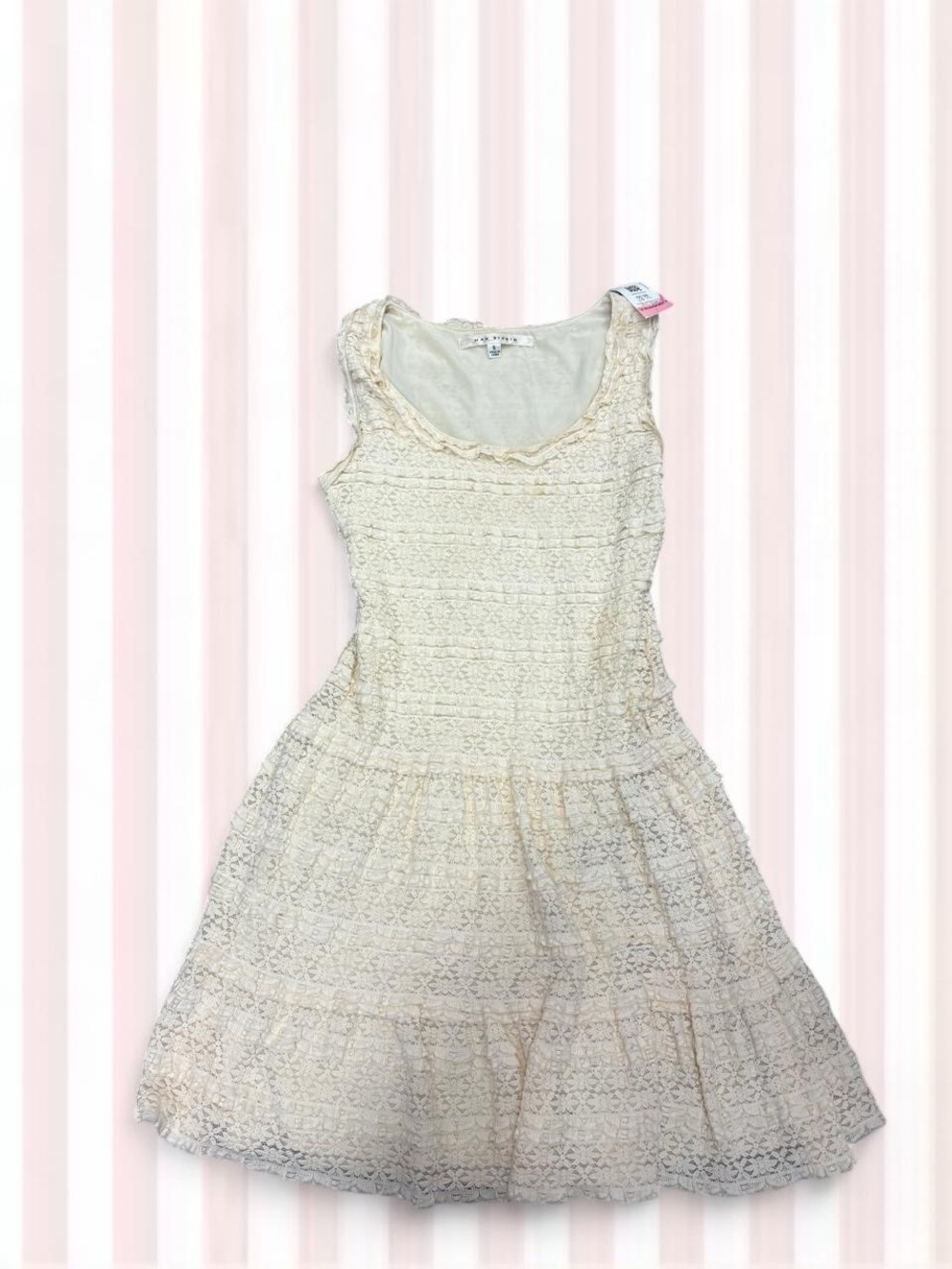 Max Studio Cream Lace Tiered Sleeveless Dress